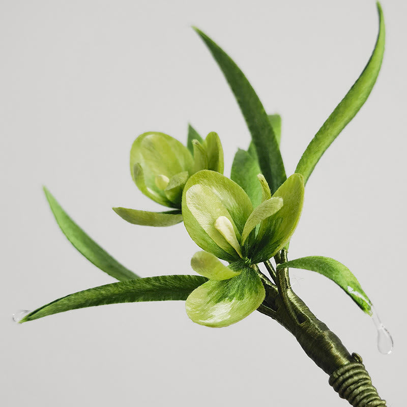 Handgemachte grüne Blumen Blätter Brosche Haarnadel Seide Handwerk