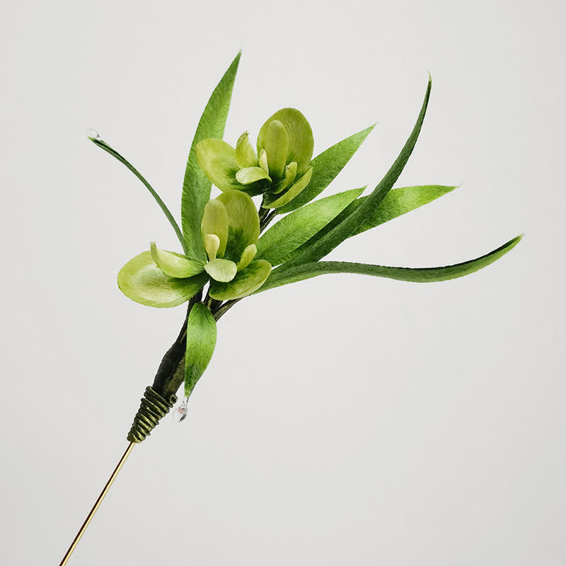 Handgemachte grüne Blumen Blätter Brosche Haarnadel Seide Handwerk