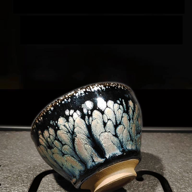 Handgefertigte Jianzhan-Teetasse aus Keramik mit blauen Punkten, 150 ml