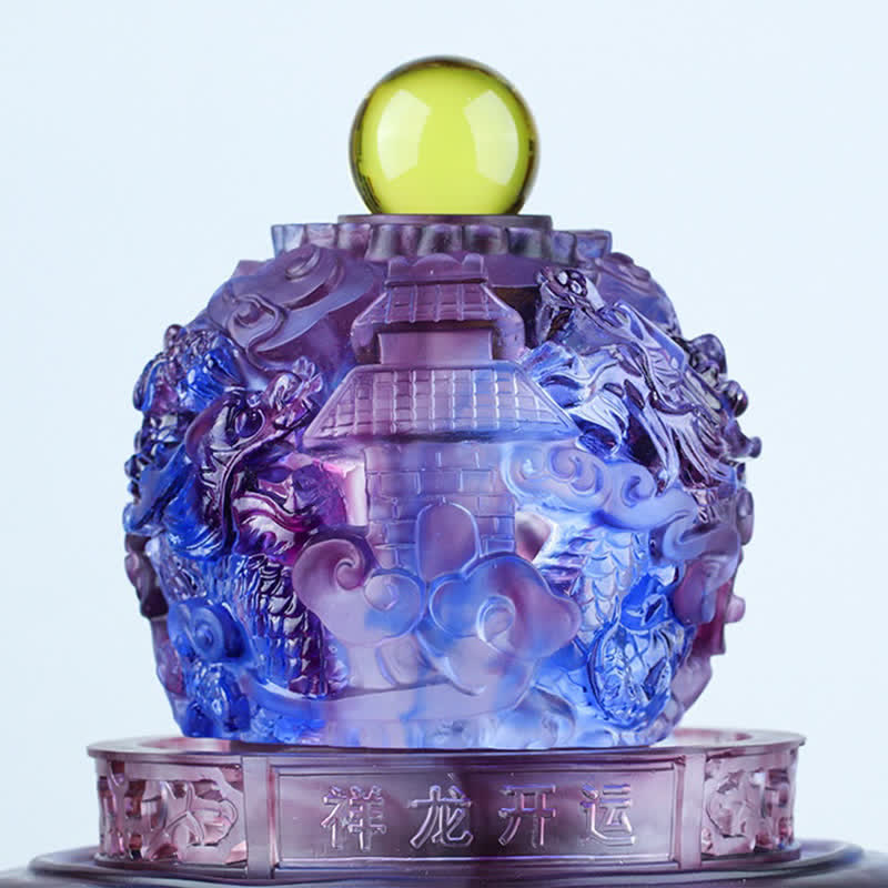 Handgefertigter Liuli-Kristall-Feng-Shui-Drachen-Dekor, 13,5 cm