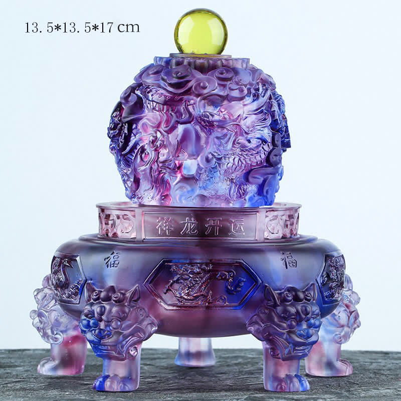 Handgefertigter Liuli-Kristall-Feng-Shui-Drachen-Dekor, 13,5 cm