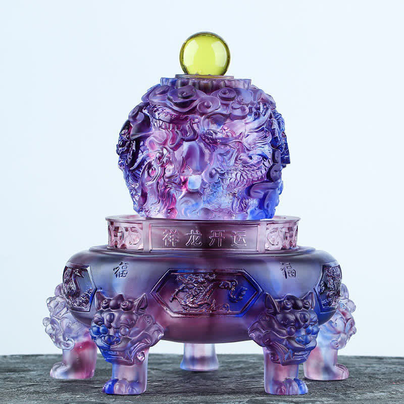 Handgefertigter Liuli-Kristall-Feng-Shui-Drachen-Dekor, 13,5 cm