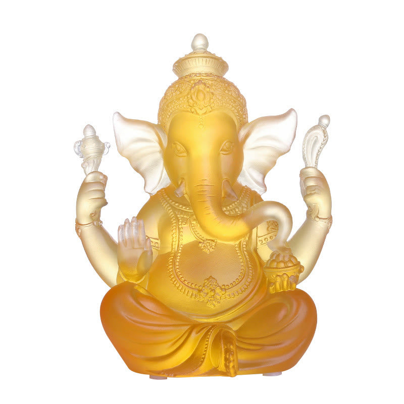 Handgefertigte Ganesh-Statue aus Liuli-Kristall, 11,5 cm, Schutzkunst