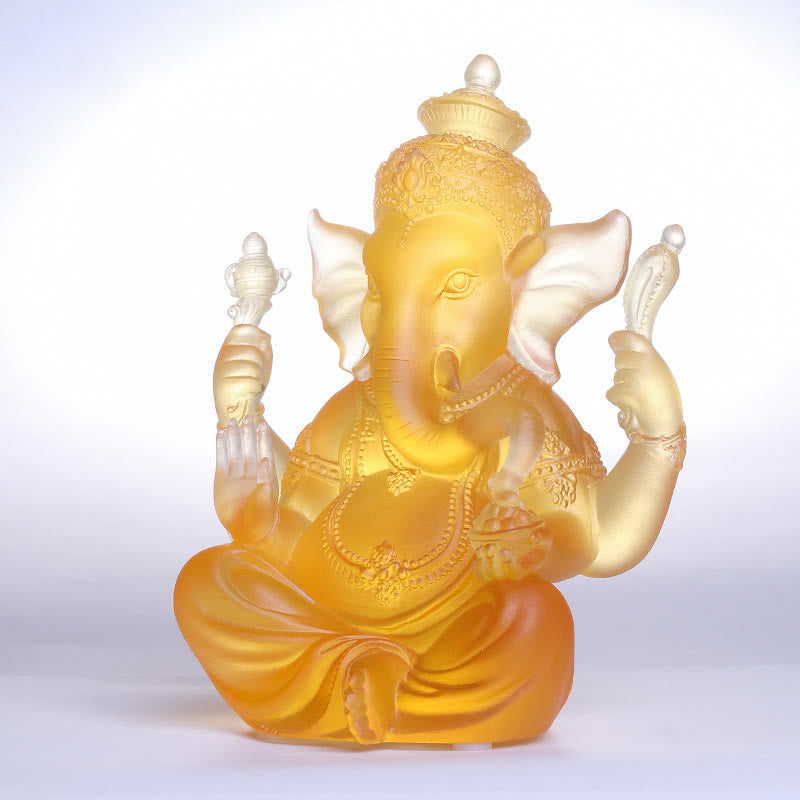 Handgefertigte Ganesh-Statue aus Liuli-Kristall, 11,5 cm, Schutzkunst