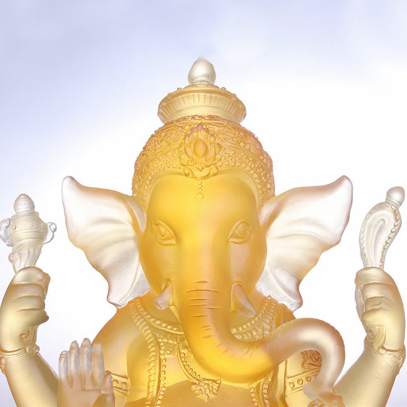 Handgefertigte Ganesh-Statue aus Liuli-Kristall, 11,5 cm, Schutzkunst