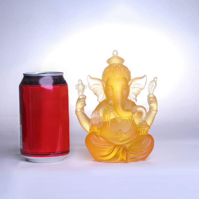 Handgefertigte Ganesh-Statue aus Liuli-Kristall, 11,5 cm, Schutzkunst