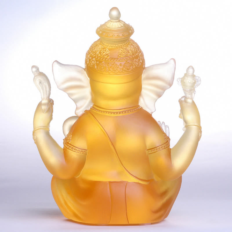 Handgefertigte Ganesh-Statue aus Liuli-Kristall, 11,5 cm, Schutzkunst