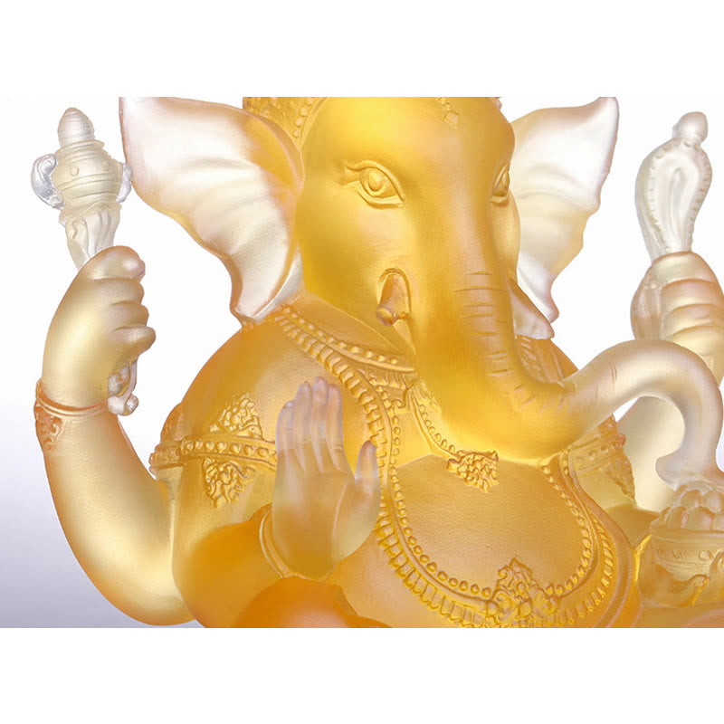 Handgefertigte Ganesh-Statue aus Liuli-Kristall, 11,5 cm, Schutzkunst