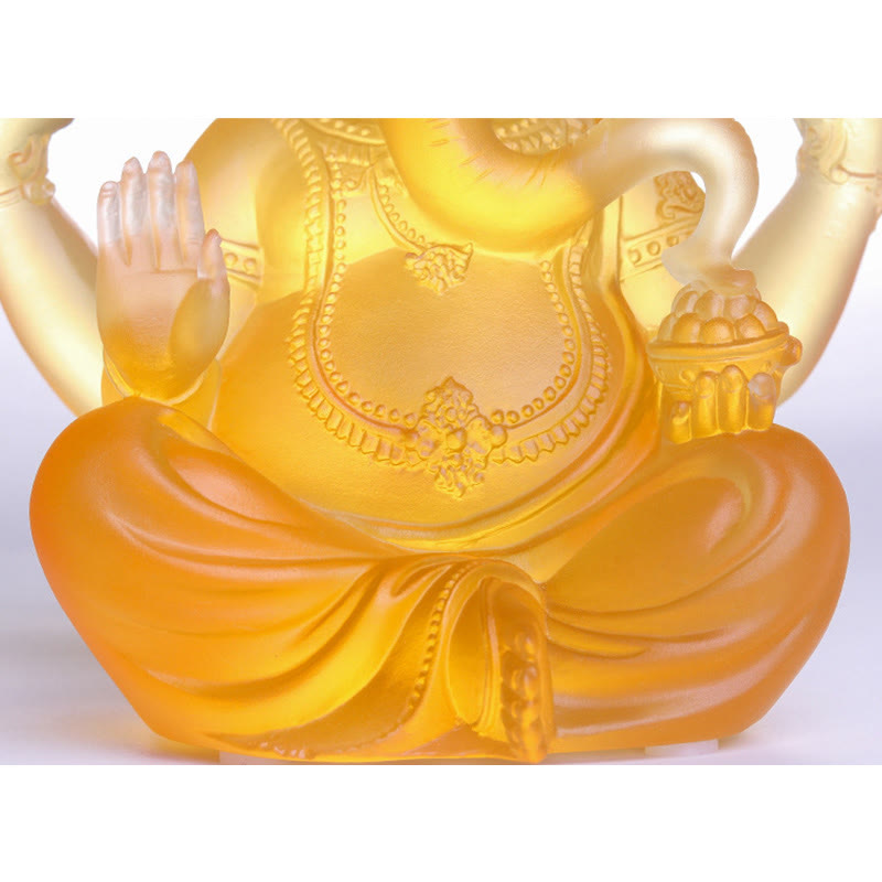 Handgefertigte Ganesh-Statue aus Liuli-Kristall, 11,5 cm, Schutzkunst