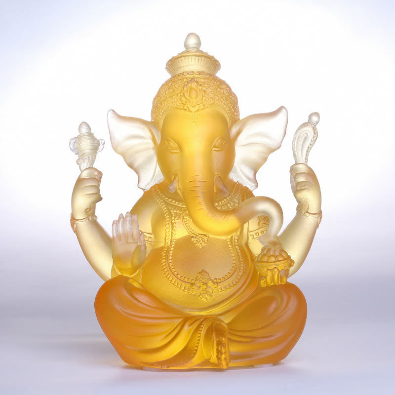 Handgefertigte Ganesh-Statue aus Liuli-Kristall, 11,5 cm, Schutzkunst