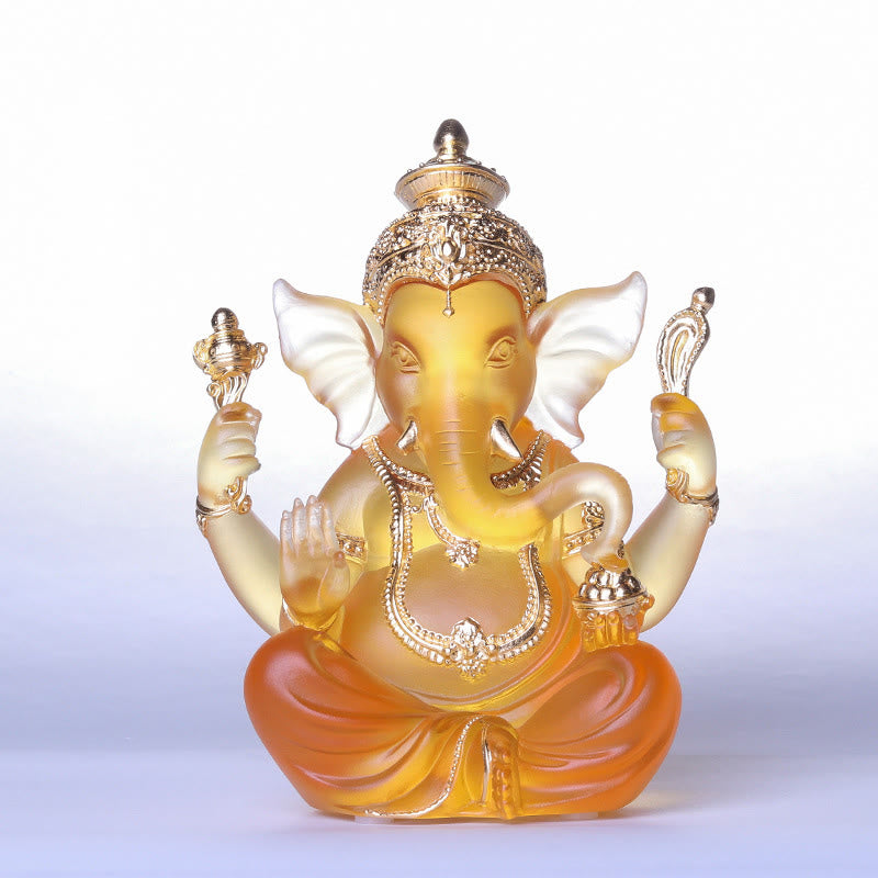 Handgefertigte Ganesh-Statue aus Liuli-Kristall, 11,5 cm, Schutzkunst