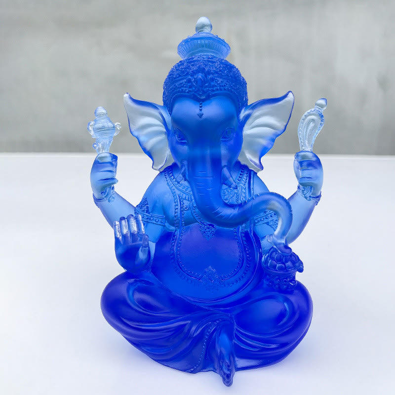 Handgefertigte Ganesh-Statue aus Liuli-Kristall, 11,5 cm, Schutzkunst
