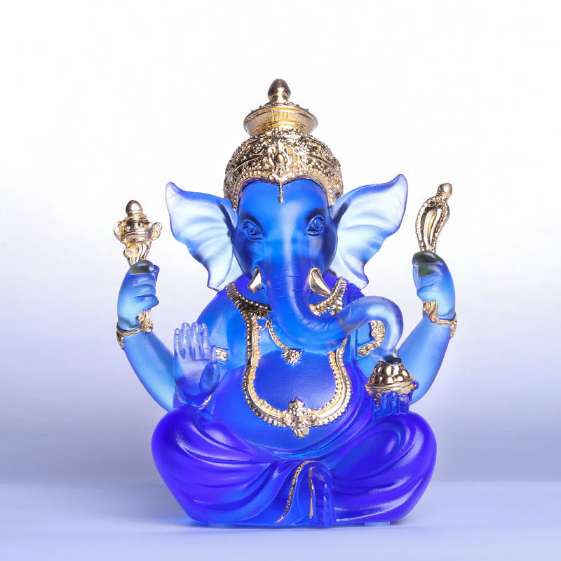 Handgefertigte Ganesh-Statue aus Liuli-Kristall, 11,5 cm, Schutzkunst