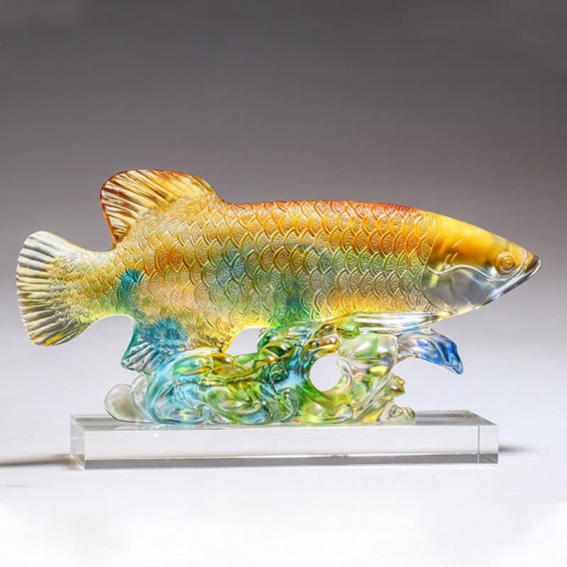 Handgefertigtes Liuli-Kristall-Koi-Fisch-Feng-Shui-Dekor