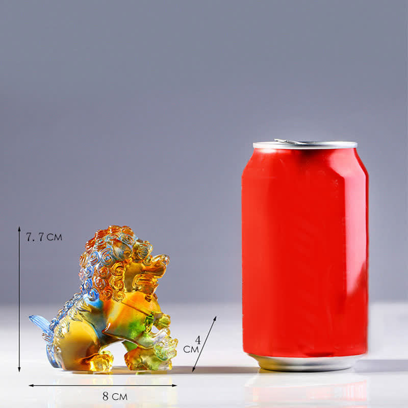 Handgefertigtes Löwenkunstwerk aus Liuli-Kristall für Stärke und Schutz