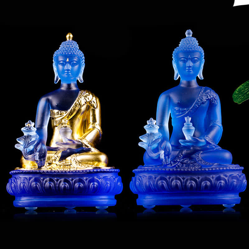 Handgefertigte Medizin-Buddha-Statue aus Liuli-Kristall, 13 cm