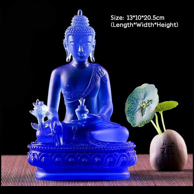 Handgefertigte Medizin-Buddha-Statue aus Liuli-Kristall, 13 cm
