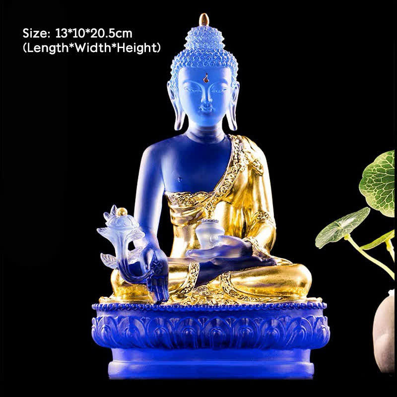 Handgefertigte Medizin-Buddha-Statue aus Liuli-Kristall, 13 cm