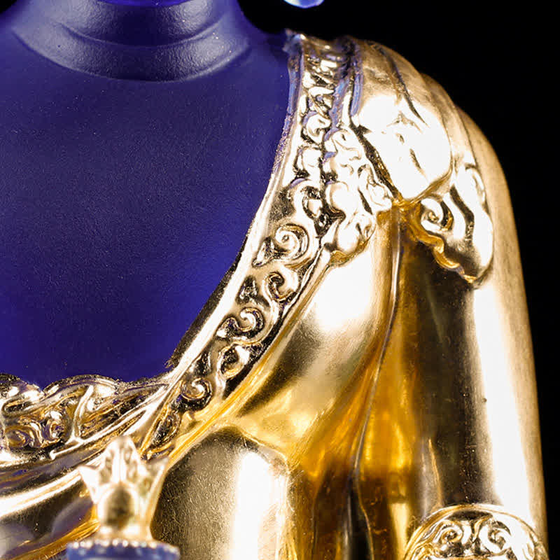 Handgefertigte Medizin-Buddha-Statue aus Liuli-Kristall, 13 cm