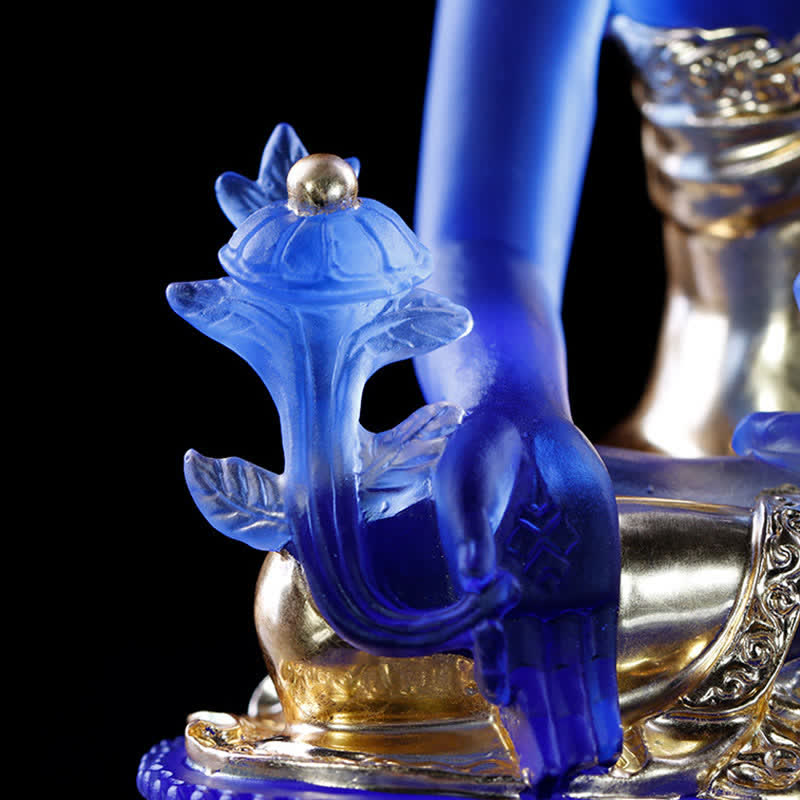 Handgefertigte Medizin-Buddha-Statue aus Liuli-Kristall, 13 cm