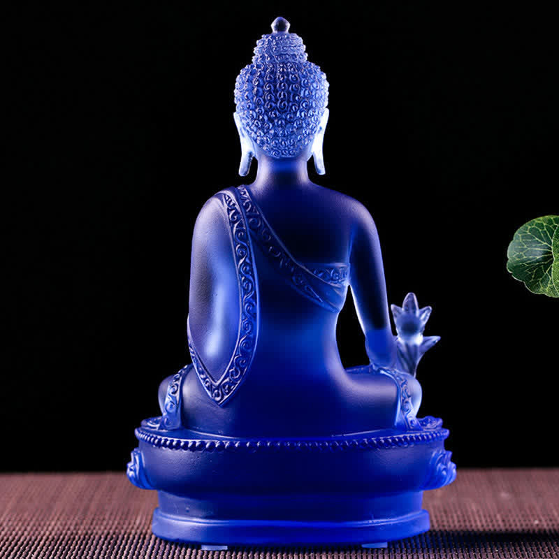 Handgefertigte Medizin-Buddha-Statue aus Liuli-Kristall, 13 cm