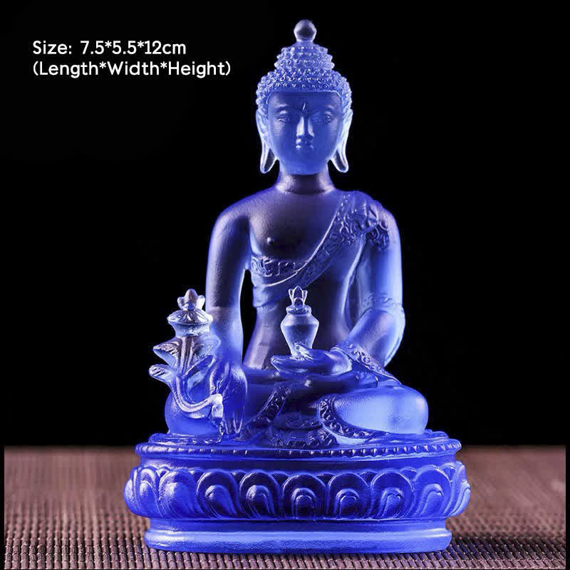 Handgefertigte Medizin-Buddha-Statue aus Liuli-Kristall, 13 cm