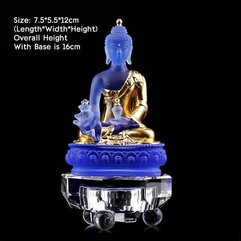 Handgefertigte Medizin-Buddha-Statue aus Liuli-Kristall, 13 cm