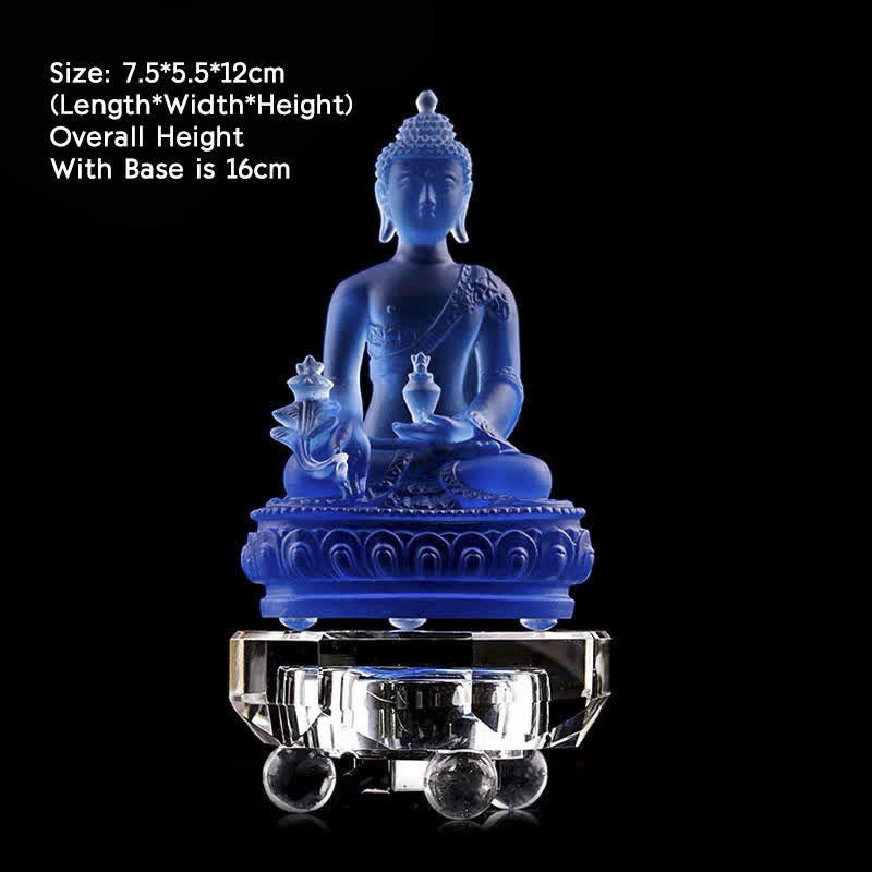 Handgefertigte Medizin-Buddha-Statue aus Liuli-Kristall, 13 cm
