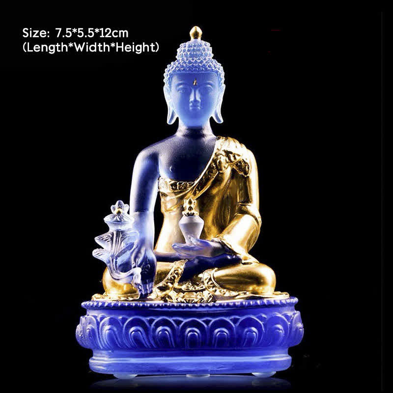 Handgefertigte Medizin-Buddha-Statue aus Liuli-Kristall, 13 cm