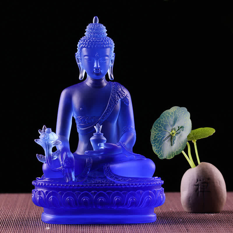 Handgefertigte Medizin-Buddha-Statue aus Liuli-Kristall, 13 cm