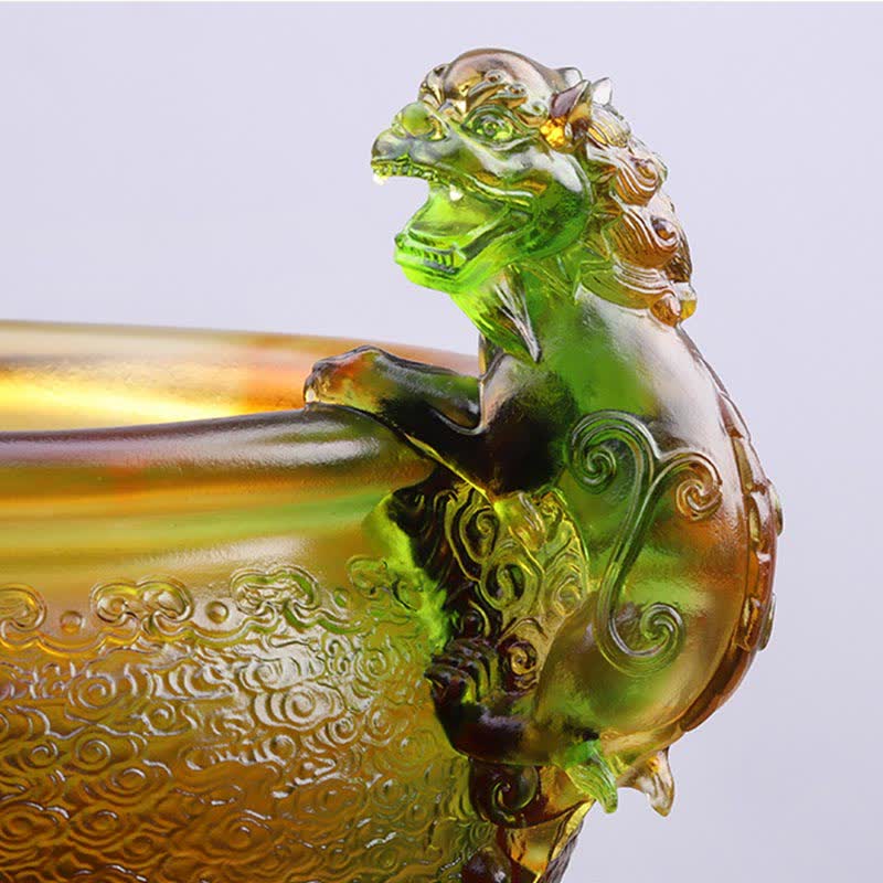 Handgefertigtes Liuli Crystal PiXiu Schatzschale-Kunstwerk