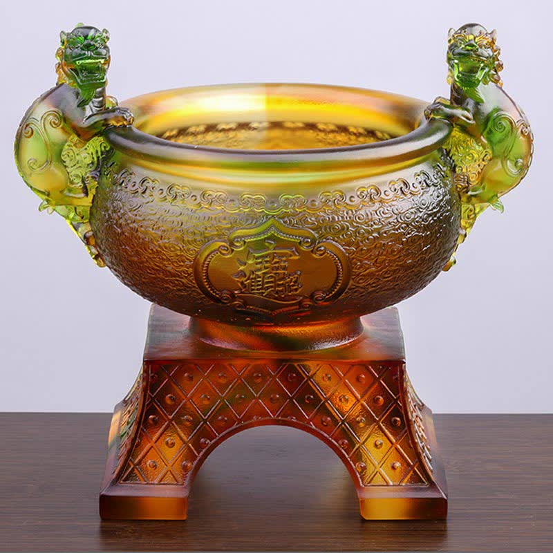 Handgefertigtes Liuli Crystal PiXiu Schatzschale-Kunstwerk