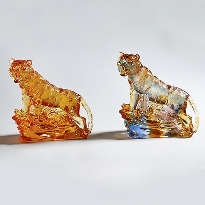 Handgefertigtes Liuli-Kristall-Tiger-Kunstwerk | Schutzdekor