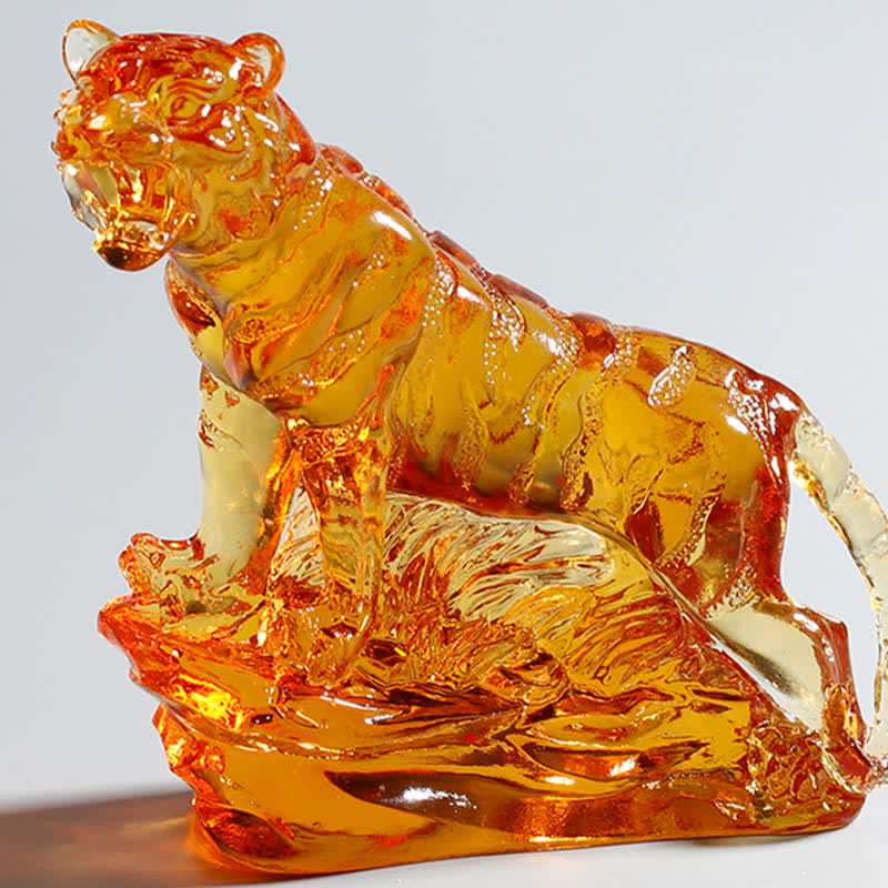Handgefertigtes Liuli-Kristall-Tiger-Kunstwerk | Schutzdekor