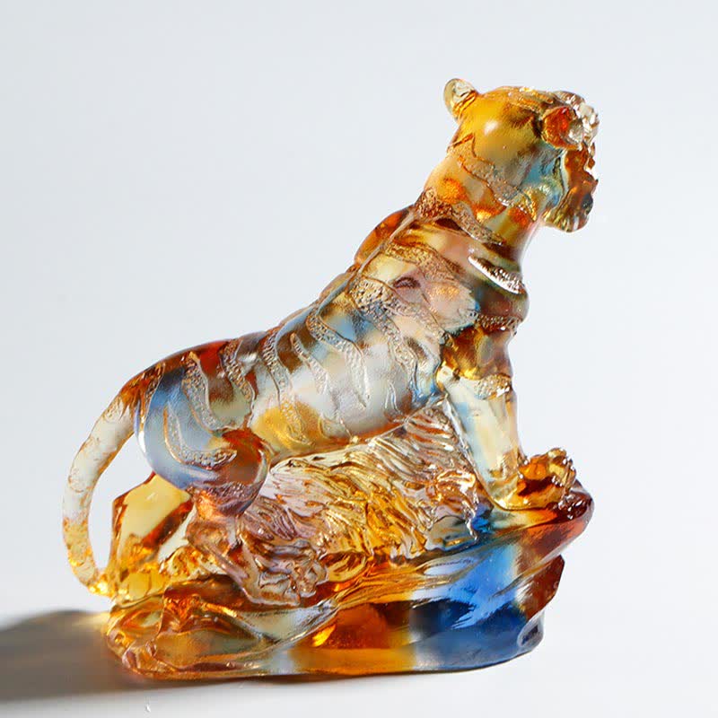 Handgefertigtes Liuli-Kristall-Tiger-Kunstwerk | Schutzdekor