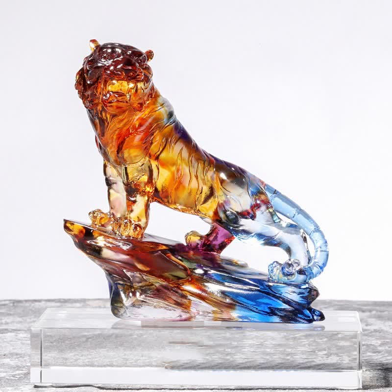 Handgefertigtes Liuli-Kristall-Tiger-Kunstwerk | Schutzdekor