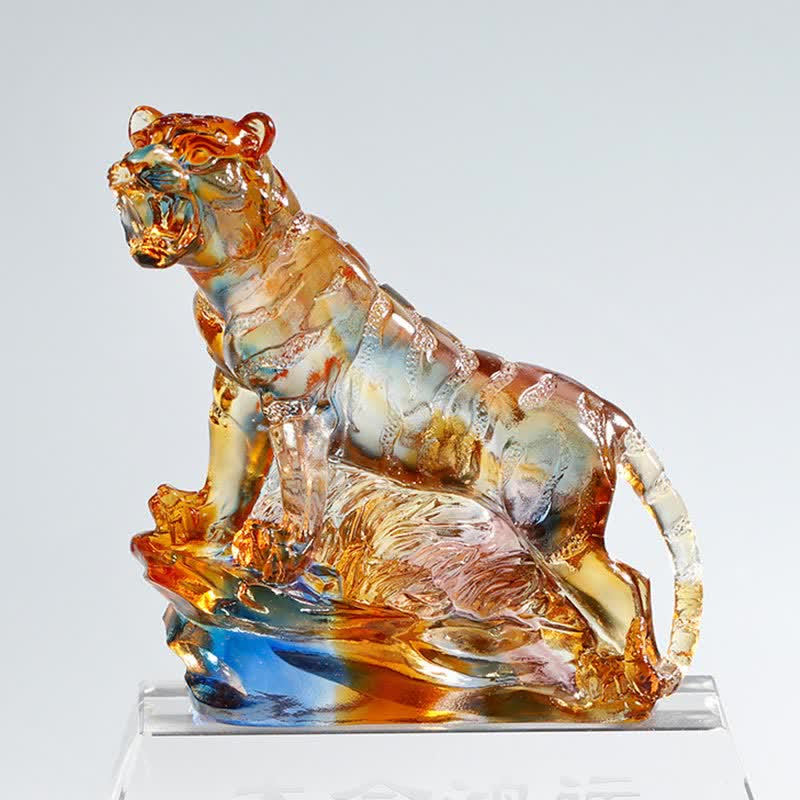 Handgefertigtes Liuli-Kristall-Tiger-Kunstwerk | Schutzdekor