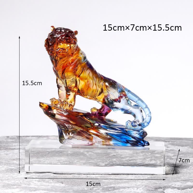 Handgefertigtes Liuli-Kristall-Tiger-Kunstwerk | Schutzdekor
