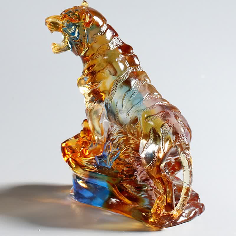 Handgefertigtes Liuli-Kristall-Tiger-Kunstwerk | Schutzdekor
