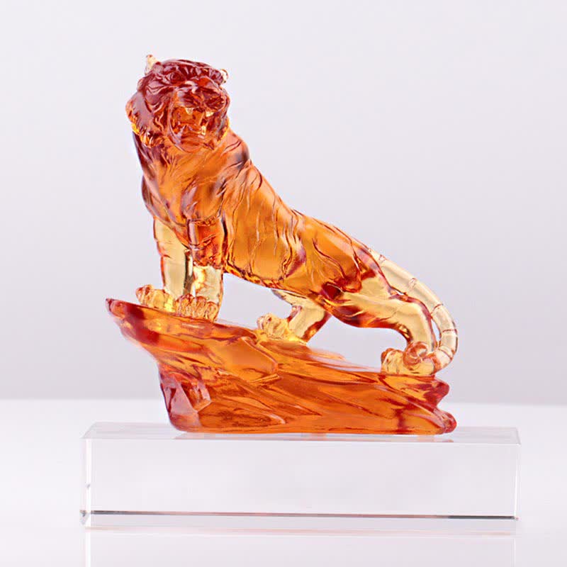 Handgefertigtes Liuli-Kristall-Tiger-Kunstwerk | Schutzdekor