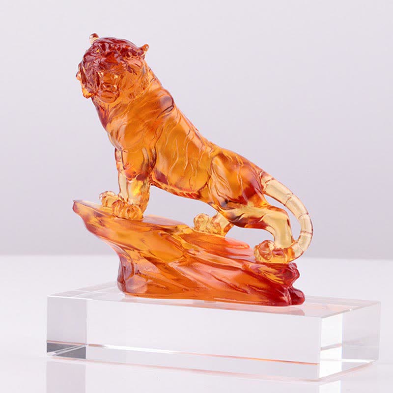 Handgefertigtes Liuli-Kristall-Tiger-Kunstwerk | Schutzdekor