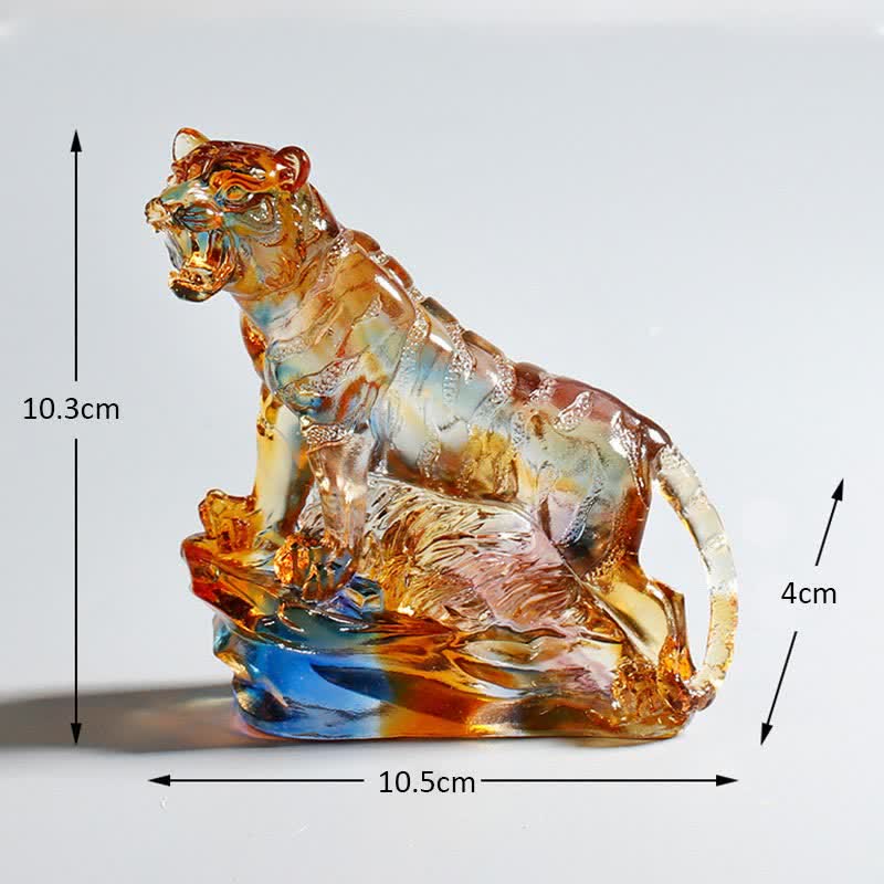 Handgefertigtes Liuli-Kristall-Tiger-Kunstwerk | Schutzdekor