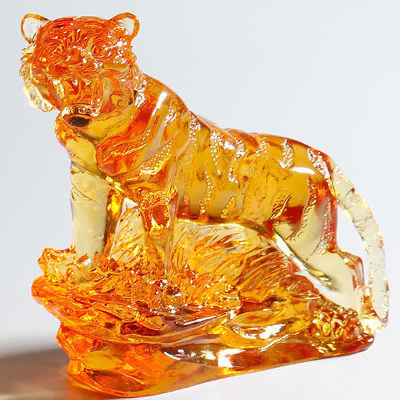 Handgefertigtes Liuli-Kristall-Tiger-Kunstwerk | Schutzdekor