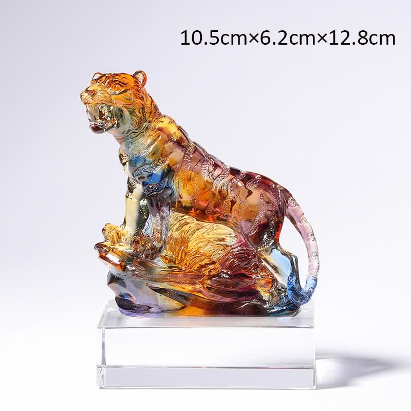 Handgefertigtes Liuli-Kristall-Tiger-Kunstwerk | Schutzdekor