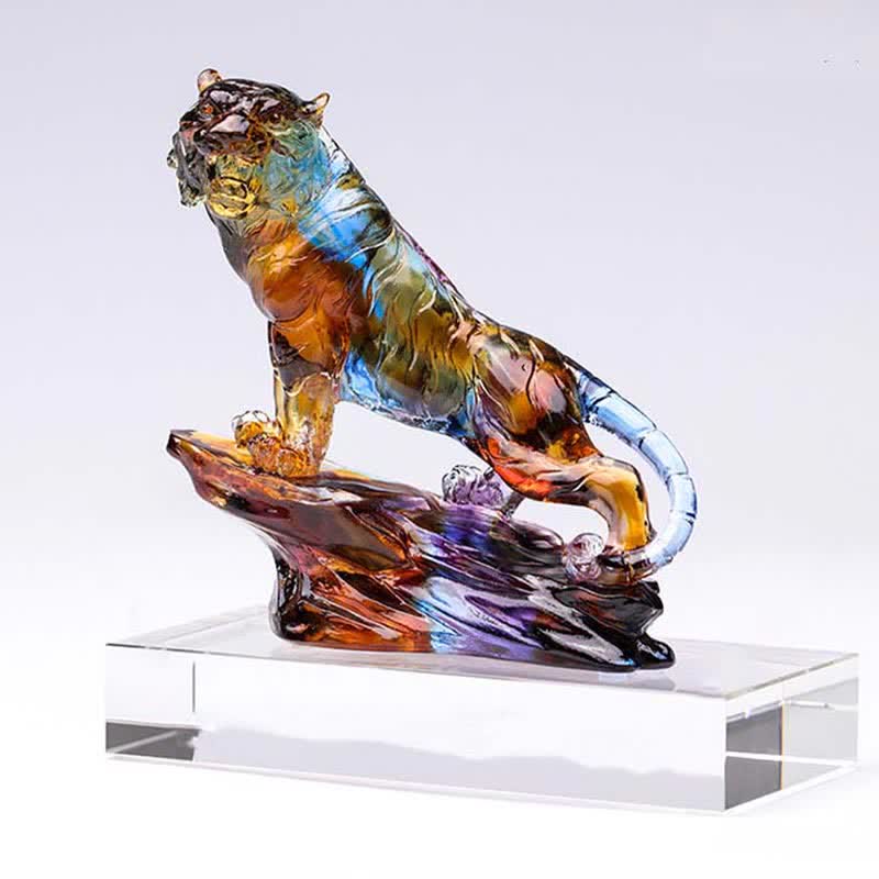 Handgefertigtes Liuli-Kristall-Tiger-Kunstwerk | Schutzdekor