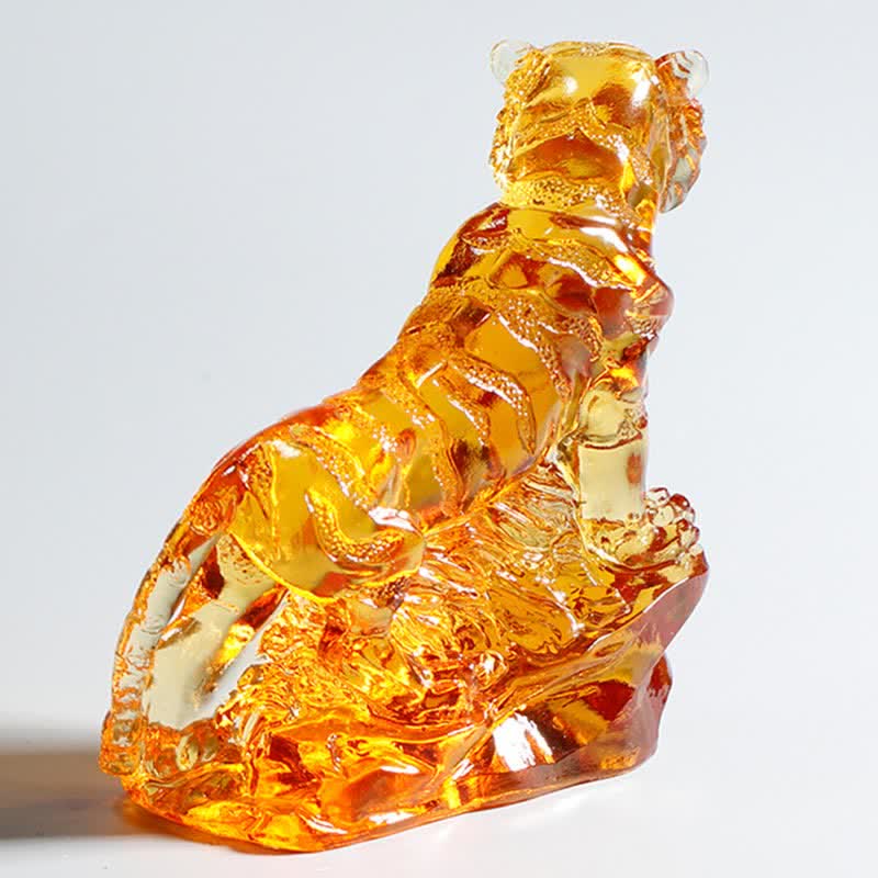 Handgefertigtes Liuli-Kristall-Tiger-Kunstwerk | Schutzdekor