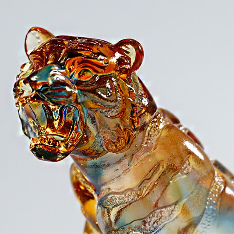 Handgefertigtes Liuli-Kristall-Tiger-Kunstwerk | Schutzdekor