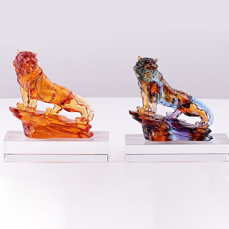 Handgefertigtes Liuli-Kristall-Tiger-Kunstwerk | Schutzdekor