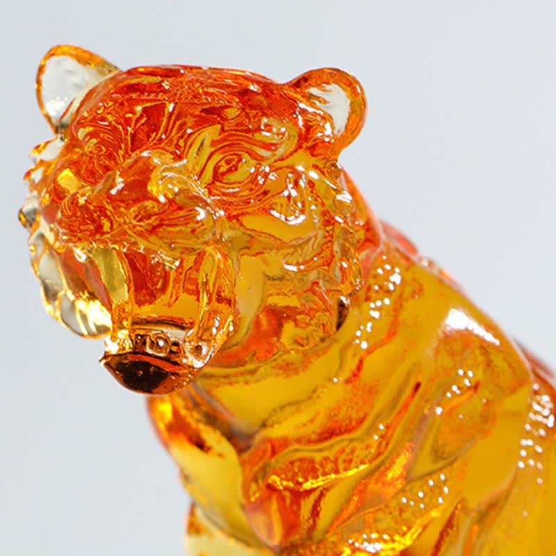 Handgefertigtes Liuli-Kristall-Tiger-Kunstwerk | Schutzdekor