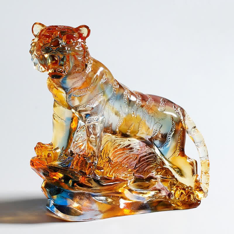 Handgefertigtes Liuli-Kristall-Tiger-Kunstwerk | Schutzdekor